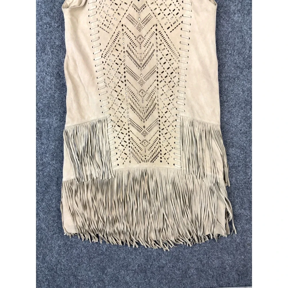 Parker Suede Fringe Dress XS Tan Laser Cut Western Boho Festival